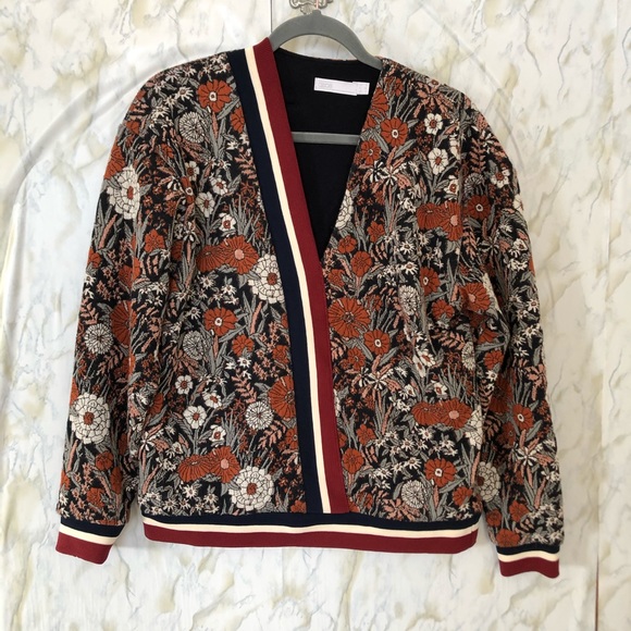 ASOS 4 floral v-neck jacket co-ord sweat top flowers orange red pullover boho - Picture 9 of 9